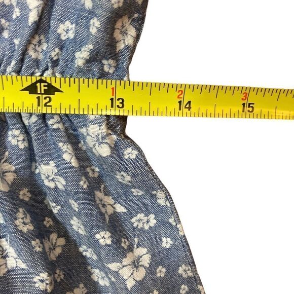 J. Crew Mercantile V-Neck Short Sleeve Denim-Look Dress W/White Flowers, Size XS - Picture 4 of 9